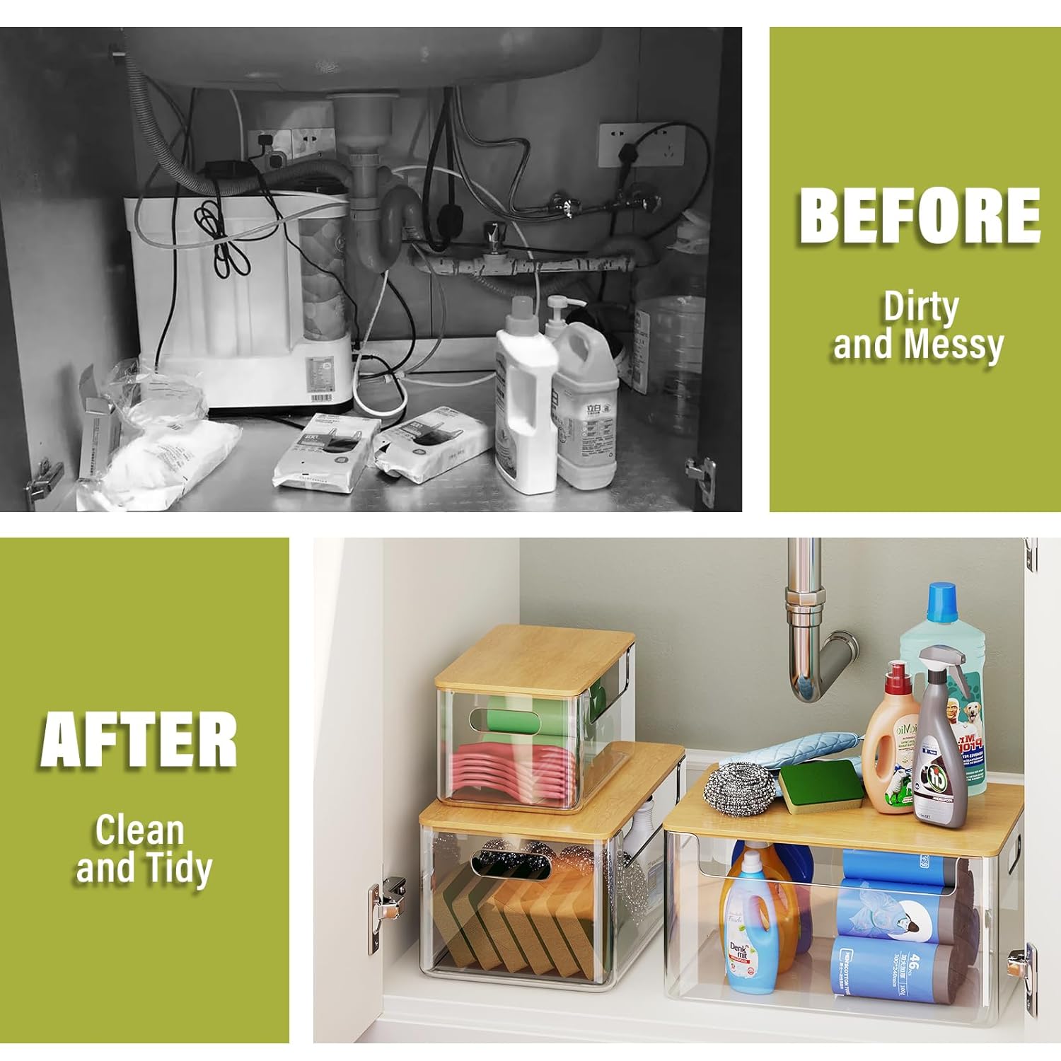 3 Pack Trash Bag Holder Dispenser with Lid, Extra Large Stackable Plastic Garbage Bag Holder Dispenser Under Sink for Kitchen, Pantry, Laundry Room, Cabinet Organizer and Storage - Image 5