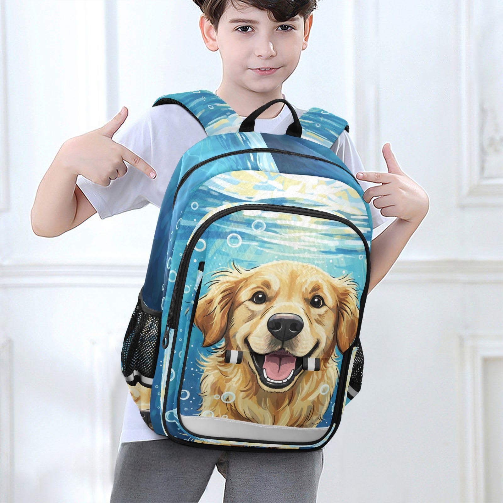 Mnsruu Laptop-Rucksack, 39,6 cm (15,6 Zoll), niedlicher Golden Retriever, Schwimmtasche, Schultasche für Teenager, Mädchen, leichter Reiserucksack für College-Arbeit, 45 x 33 x 17 cm