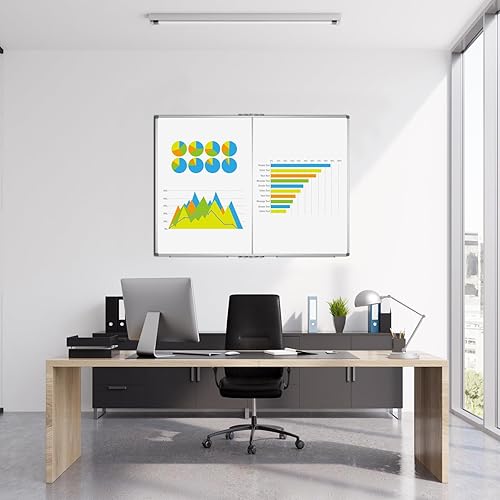 Miniatura 6 de JILoffice Pizarra blanca plegable magnética de 48 x 36 pulgadas, pizarra blanca de borrado en seco, marco de aluminio plateado con 2 bandejas de