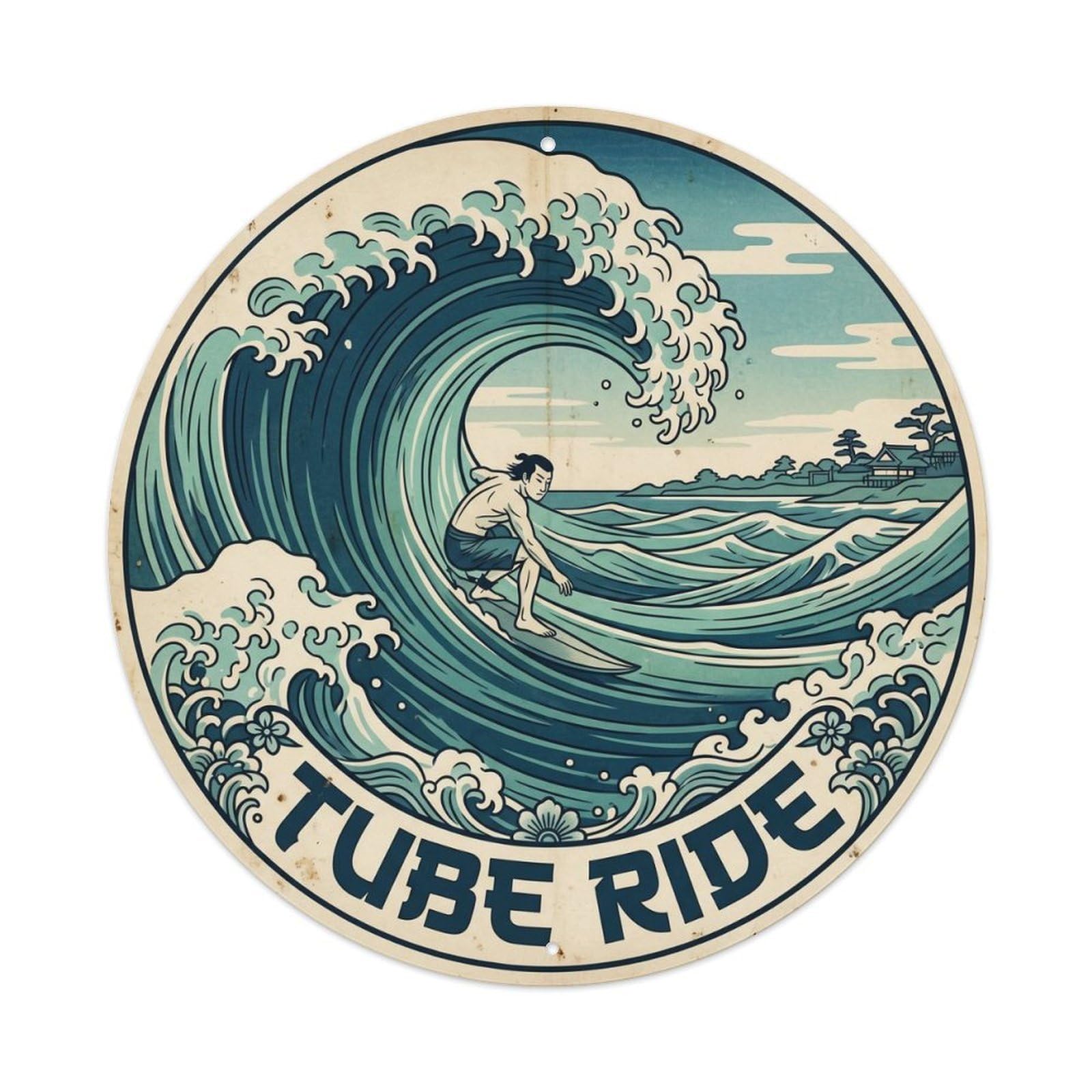 Surf Tube Ride Hawaii Coastal Travel Island Break Metal Tin Sign