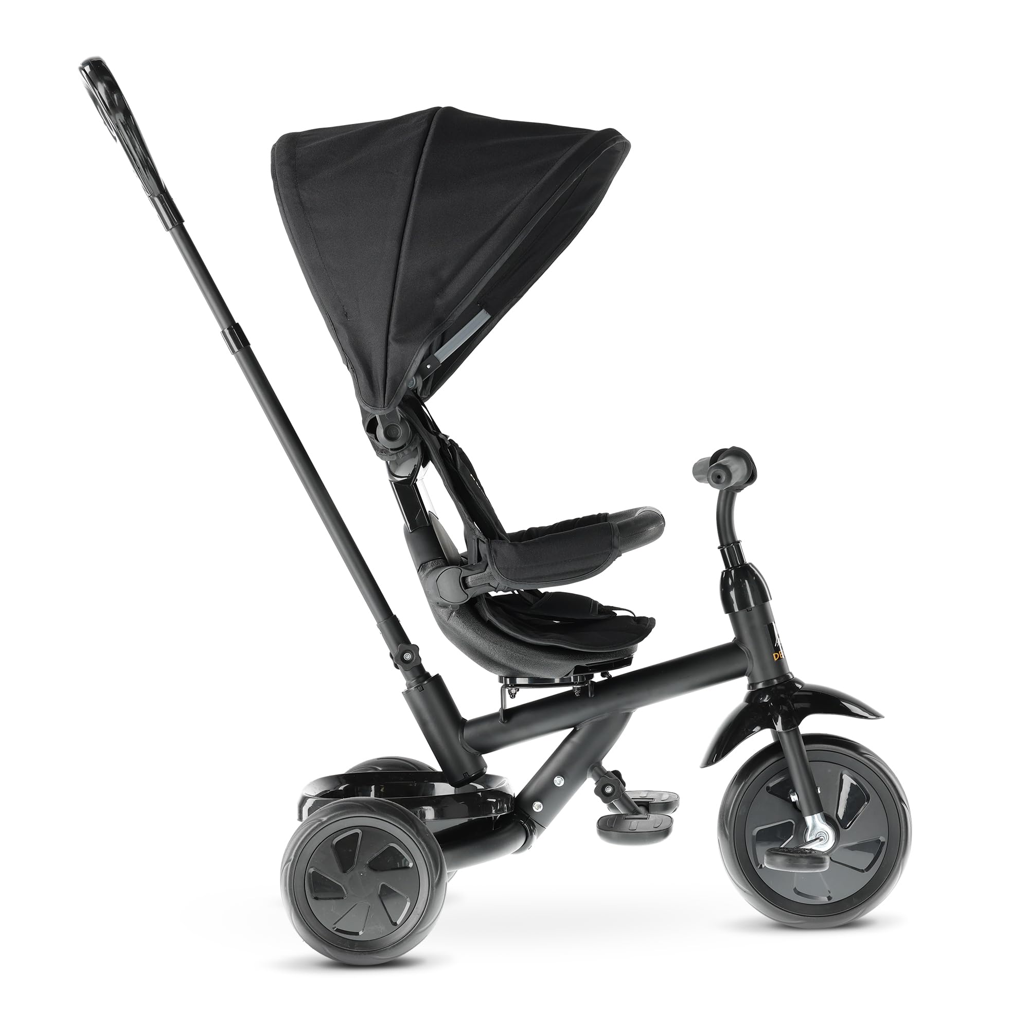 Deryan Tricycle Bébé Adventurer de 9 Mois à 25 kg, Draisienne Évolutif, Velo Poussette, Trike Bebe, Capote dépliable avec Pare-Soleil, Léger, Rangement, Noir