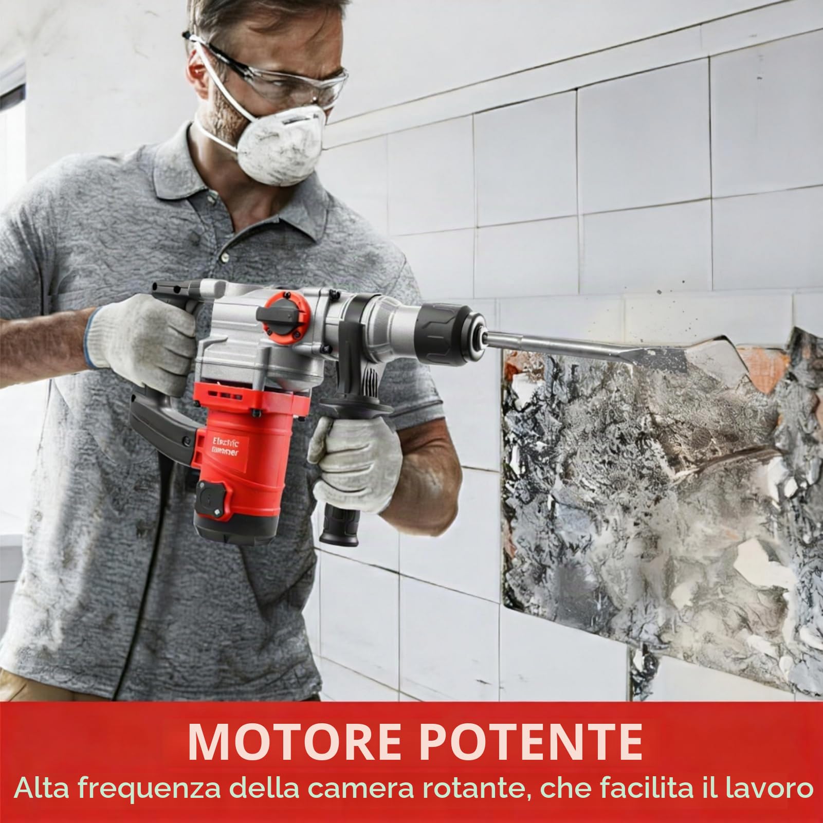 1900W 200-240V Martello Perforatore, con 3300 Colpi/min Trapano Avvitatore Configurazione 1,8m Cavo, Accessori e Valigetta Inclusi, Cacciavite Elettrico per Cemento Muratura Legno e Metallo