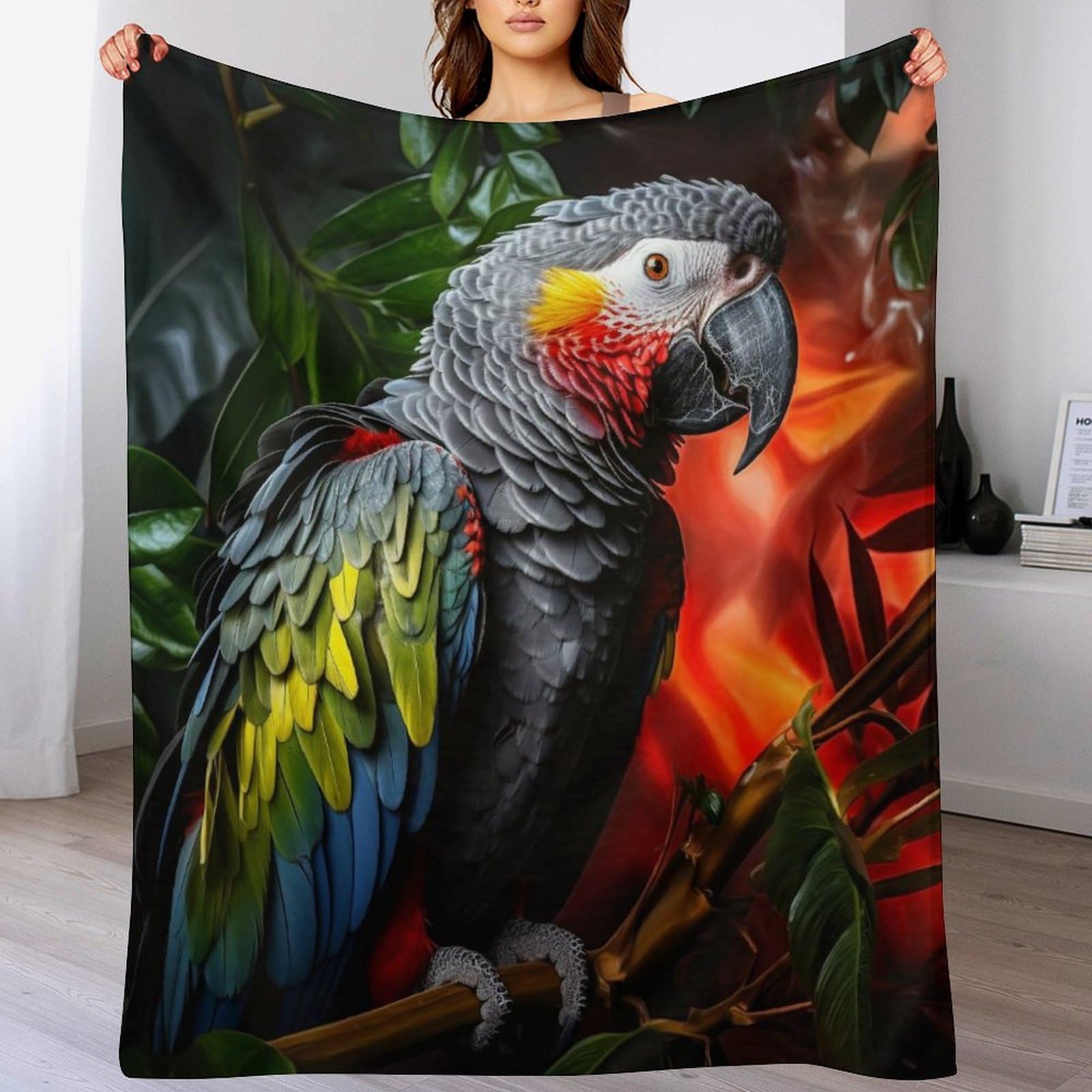 Manta para sillón de franela con loro ideal para regalar en cualquier época
