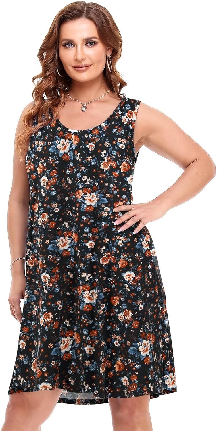 BELAROI Womens Plus Size Maxi Dress Sundress Summer Casual Sleeveless V Neck Tiered Long Dresses Pockets Beach - Image 2