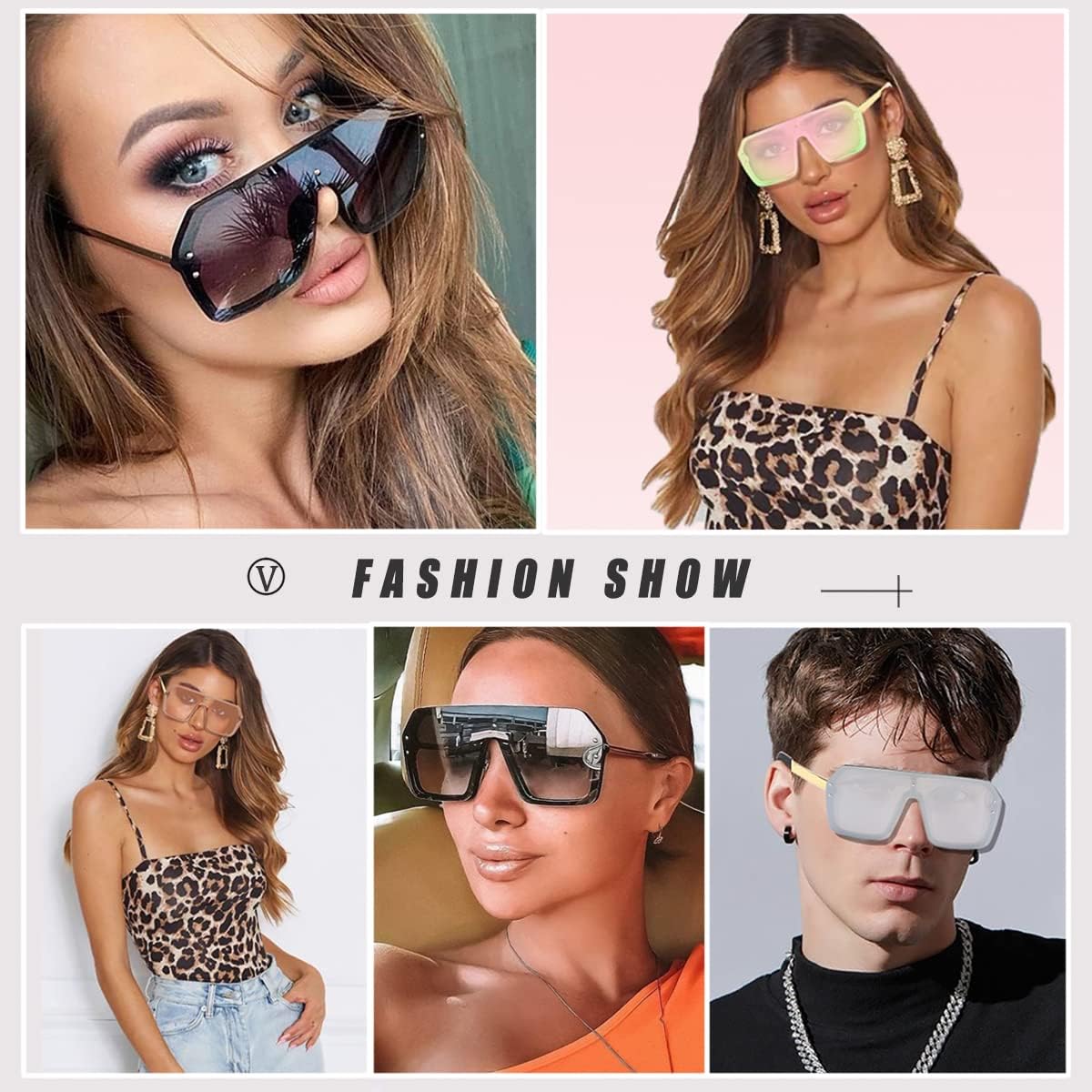 Miniatura 6 de Votange Gafas de sol siamesas de gran tamaño para mujer modernas de una pieza parte superior plana sin montura grande protección UV400 Rosado