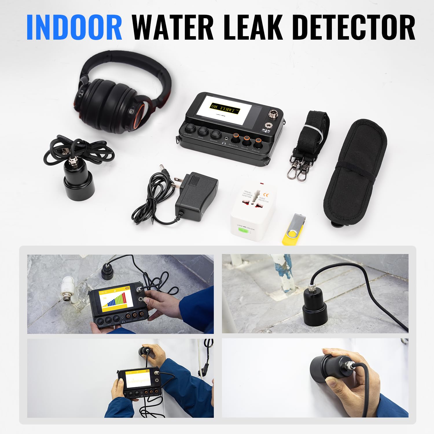 Detector de fugas de agua subterráneo de 2 A, sensor de fugas de agua ultrasónico, detector de alarma de fugas de agua