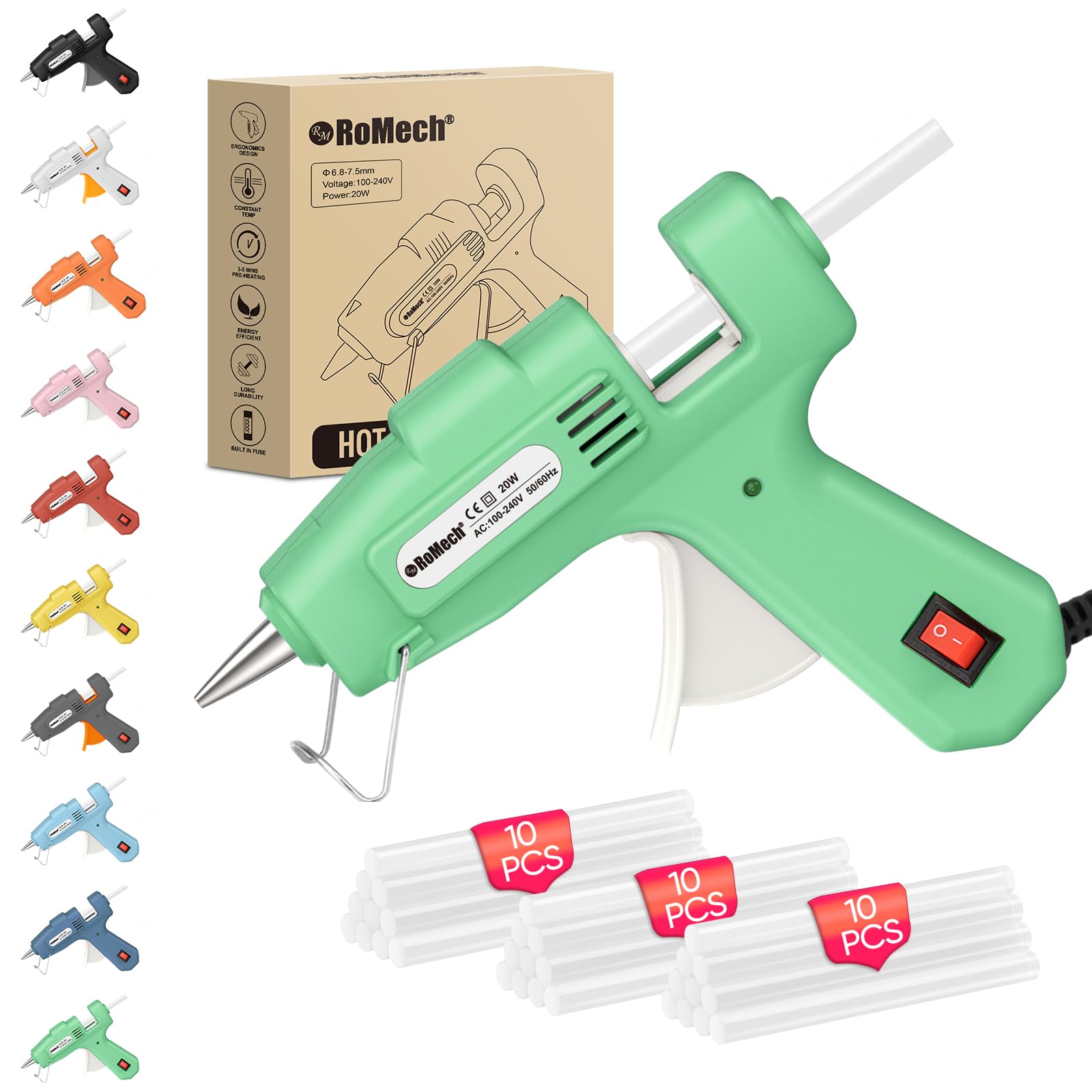 ROMECH 20W Mini Hot Glue Gun Kit, 30 Glue Sticks Set for DIY Crafts, Repair
