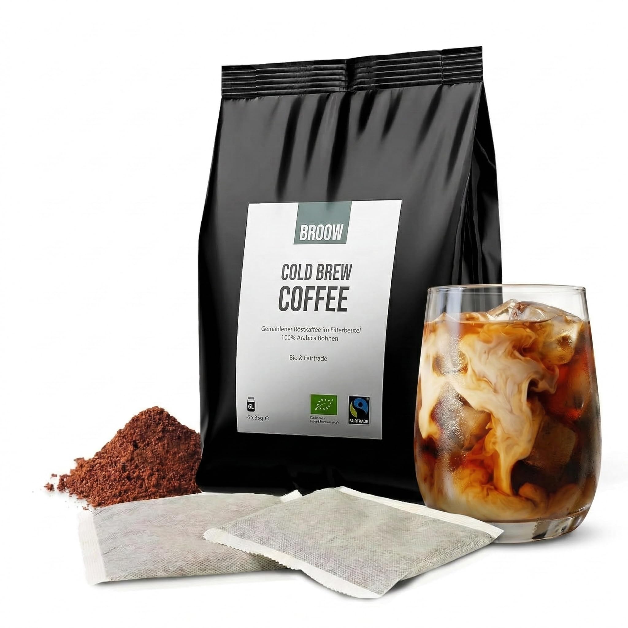 broow Kawa na zimno | Bio & Fairtrade | kawa mielona w worku filtrującym | DE-ÖKO-006 (1 x opakowanie)