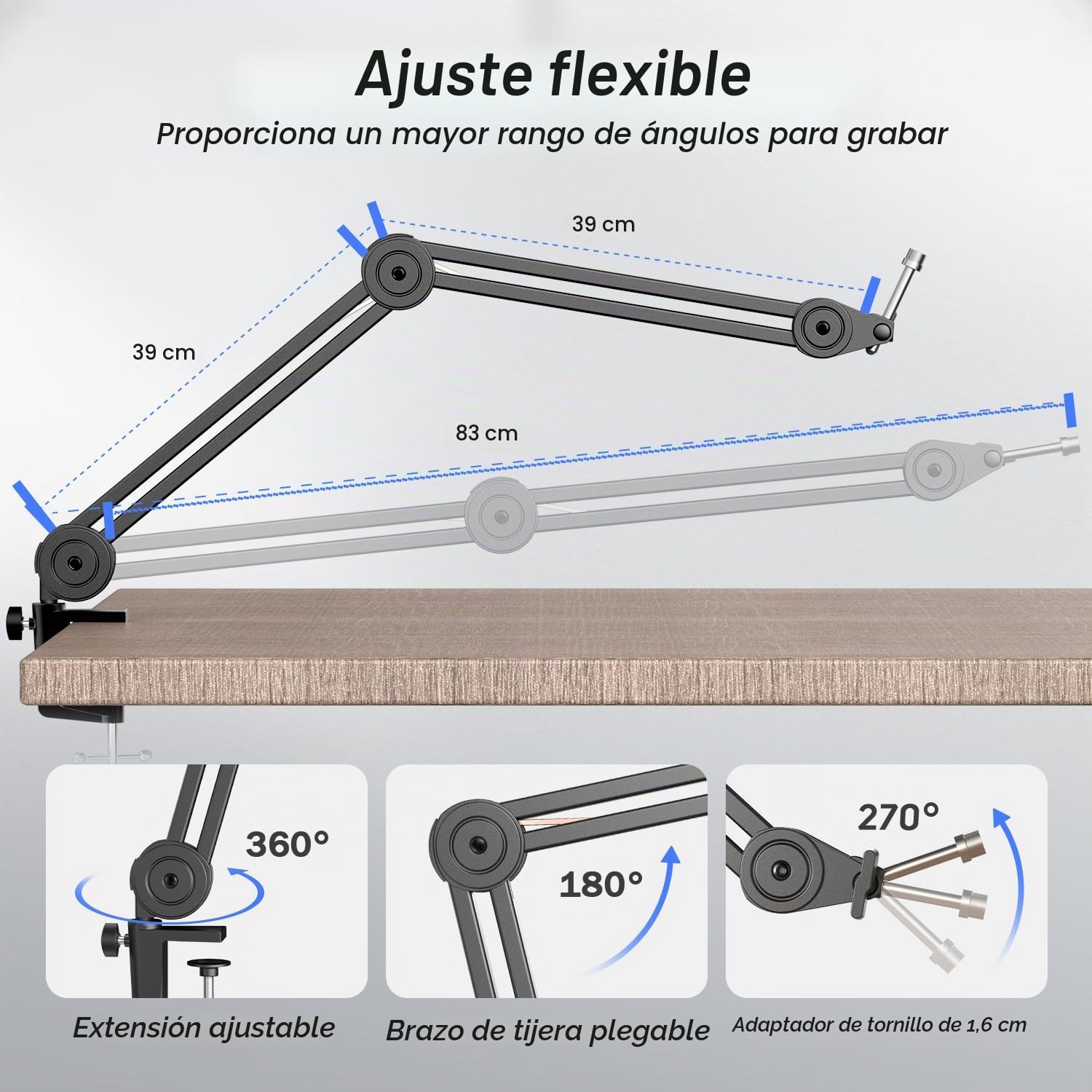 FIFINE Soporte de Micrófono, Brazo de Micrófono con Clip de Micrófono e Adaptador de Tornillo, para Micrófono K658 K688 AM8 A8