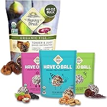 Sunny Fruit Organic Turkish Dried Figs, 2.5 lb Bulk + RAW Fruit and Nut Balls Variety (3x9) | High Fiber Snacks Bundle | No Sugar Added, No Preservatives | Vegan, Non-GMO, Kosher, Halal