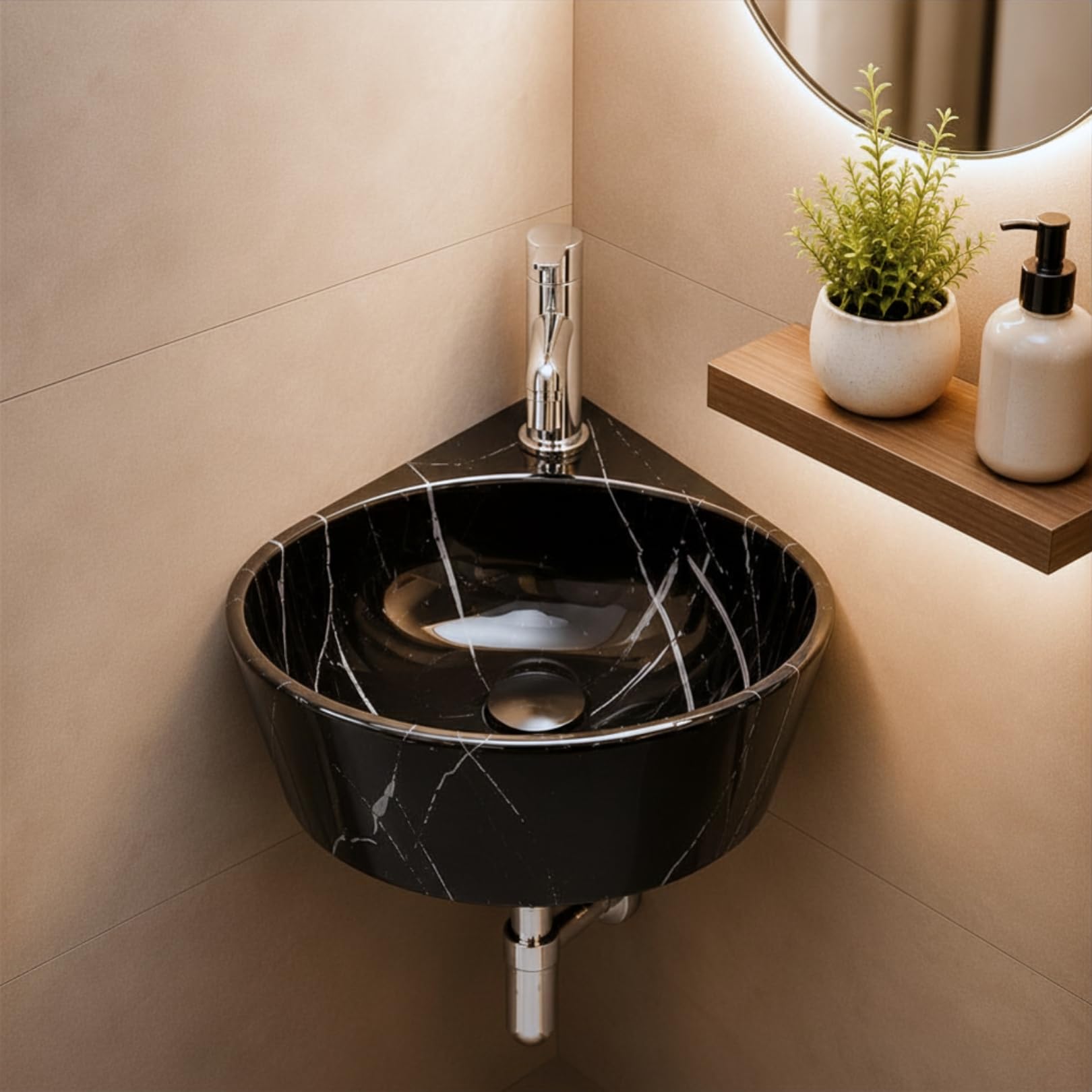 Reyal Corner Sink - Space-Saving Ceramic Wash Basin -23 Reyal Corner Sink - Space-Saving Ceramic Wash Basin -23