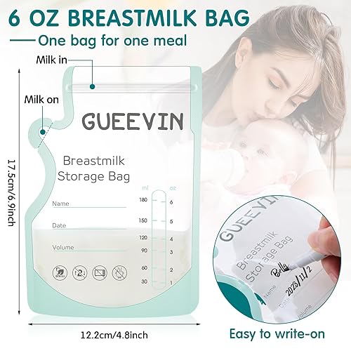Miniatura 2 de Gueevin 500 bolsas de almacenamiento de leche materna de 6 onzas, bolsas de almacenamiento de leche materna para congelador, bolsas de
