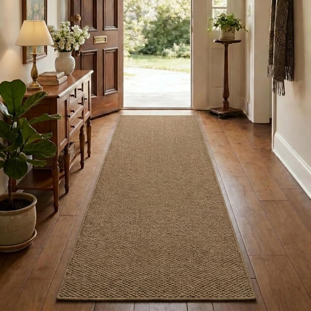 Garvee Hallway Runner Rug 2x6 Textured Rug for Bedroom, Modern Solid Color Machine Washable Area Rugs Non Slip Stain Resistant Carpet Low Pile Weaving Mats for Kitchen, Entryway, Bathroom, Brown