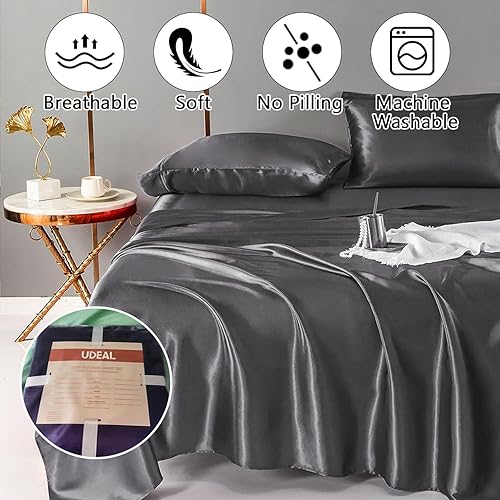 UDEAL Juego de sábanas y fundas de almohada tamaño California King, sedosas, suaves, refrescantes, con bolsillo profundo, sábana transpirable de