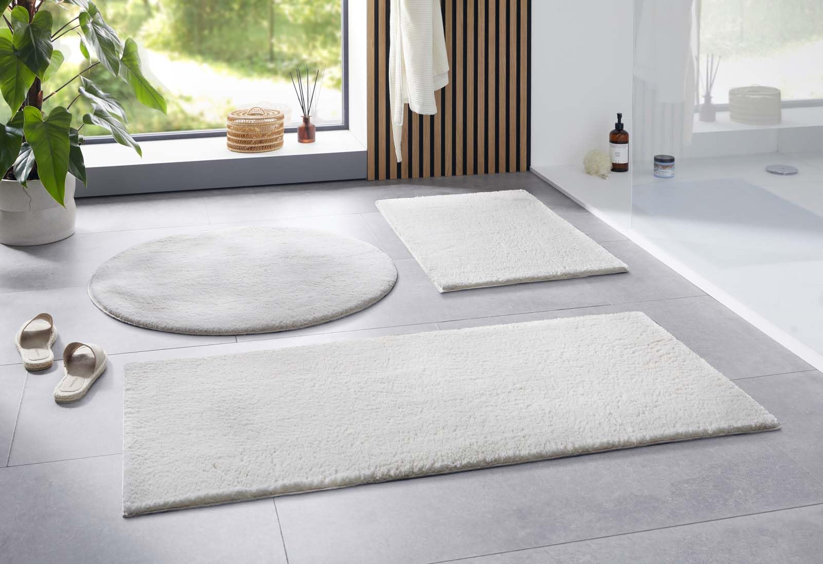 Taracarpet Badematte Uni Boho rutschfest, waschbar, Badezimmer-Teppich, Bad-Vorleger, WC Deko, Duschvorleger für Dusche und Badewannen weich und als Set kombinierbar New Creme 060x120 cm
