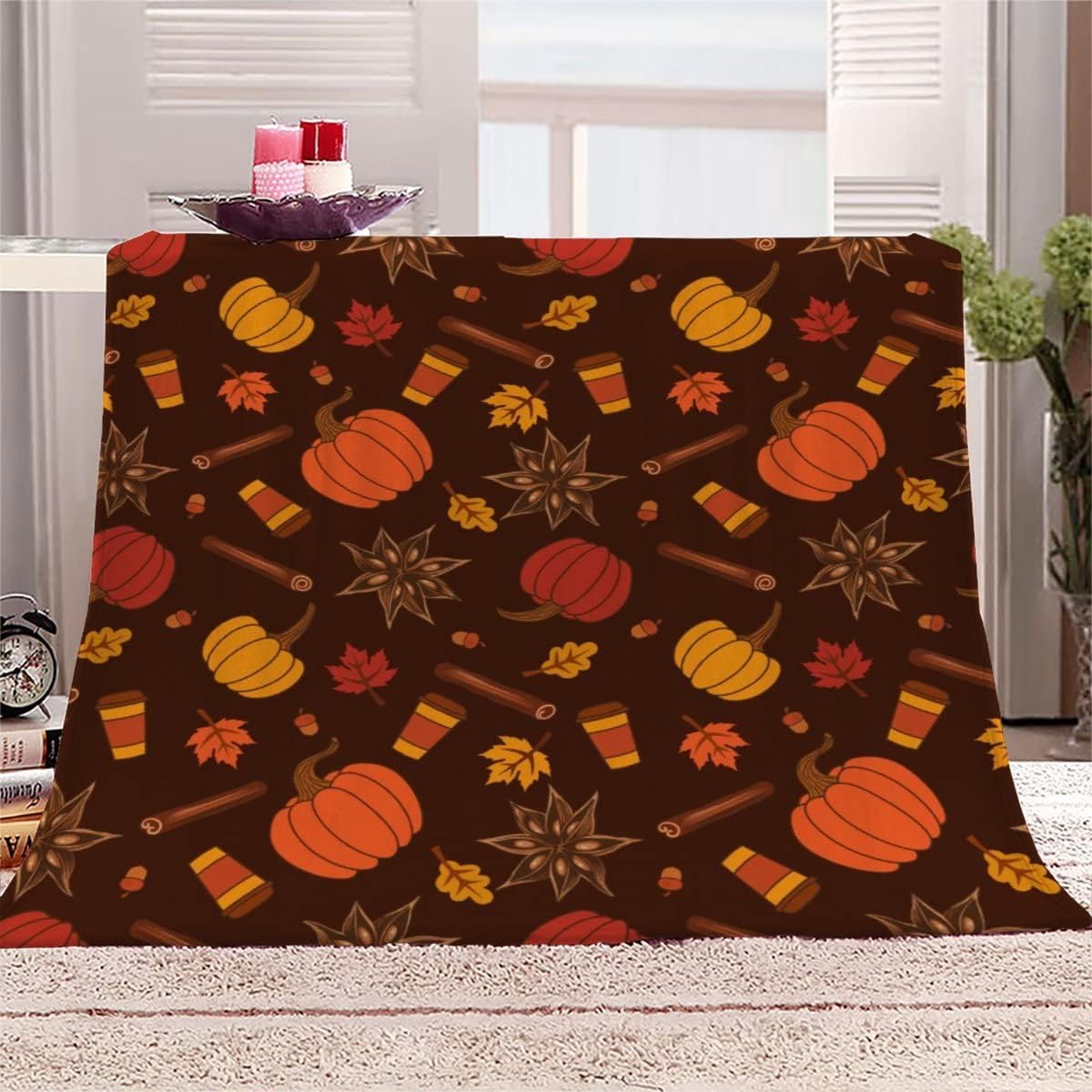 Couverture Polaire 180 x 220 cm Citrouille, Plaid Polaire Citrouille d'automne Couverture 3D Imprimée Flanelle Blanket Literie 2 Personnes, Couvertures Doux et Chaude pour Canape Lit M821