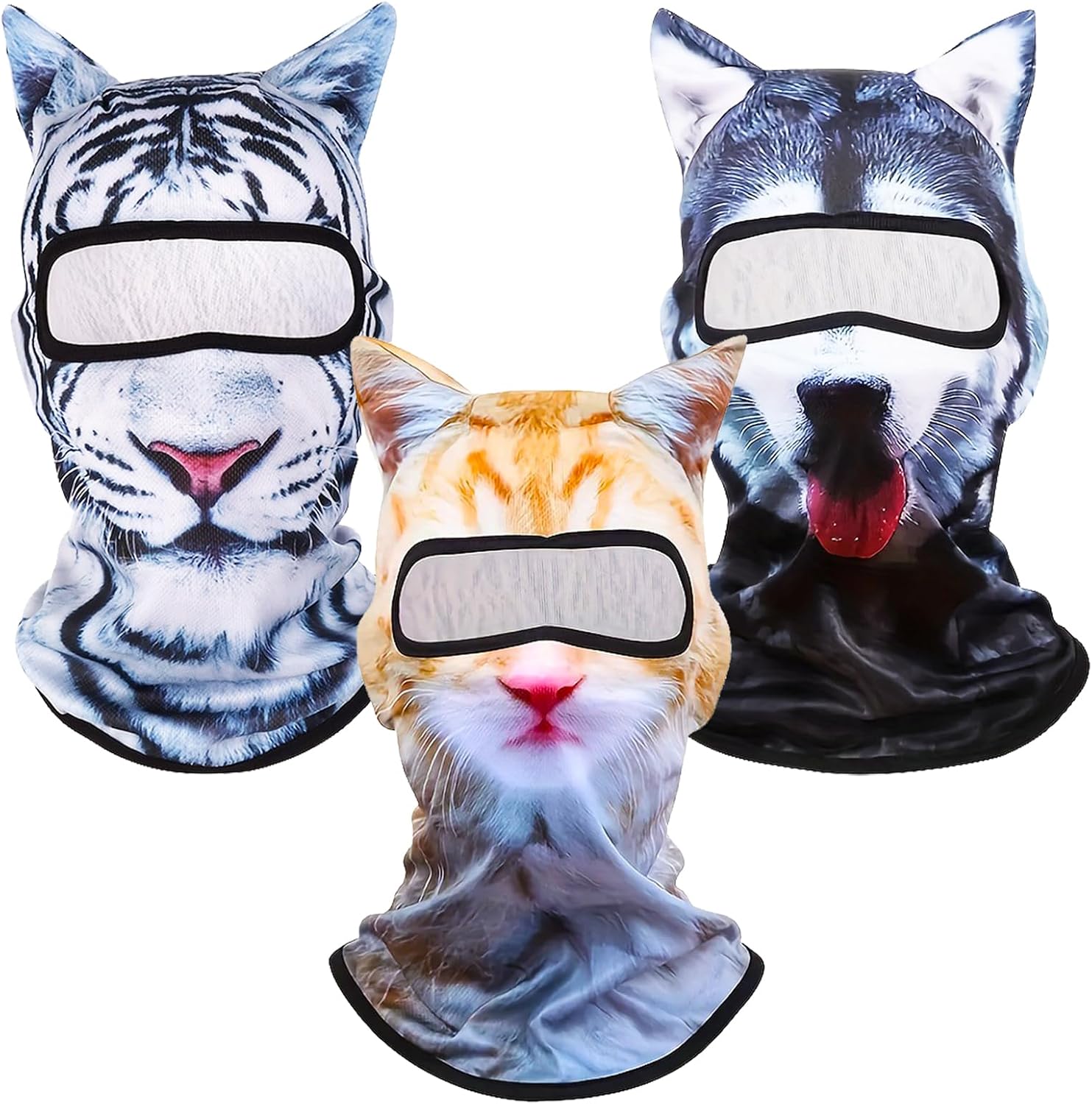 3 Pack 3D Cat Ski Mask Balaclava with Ears,Windproof,Cycling,Halloween | 3D cat ear print,4-way stretch elastic fits most heads;wear under helmets or tuck ears for sports, skiing,Unisex