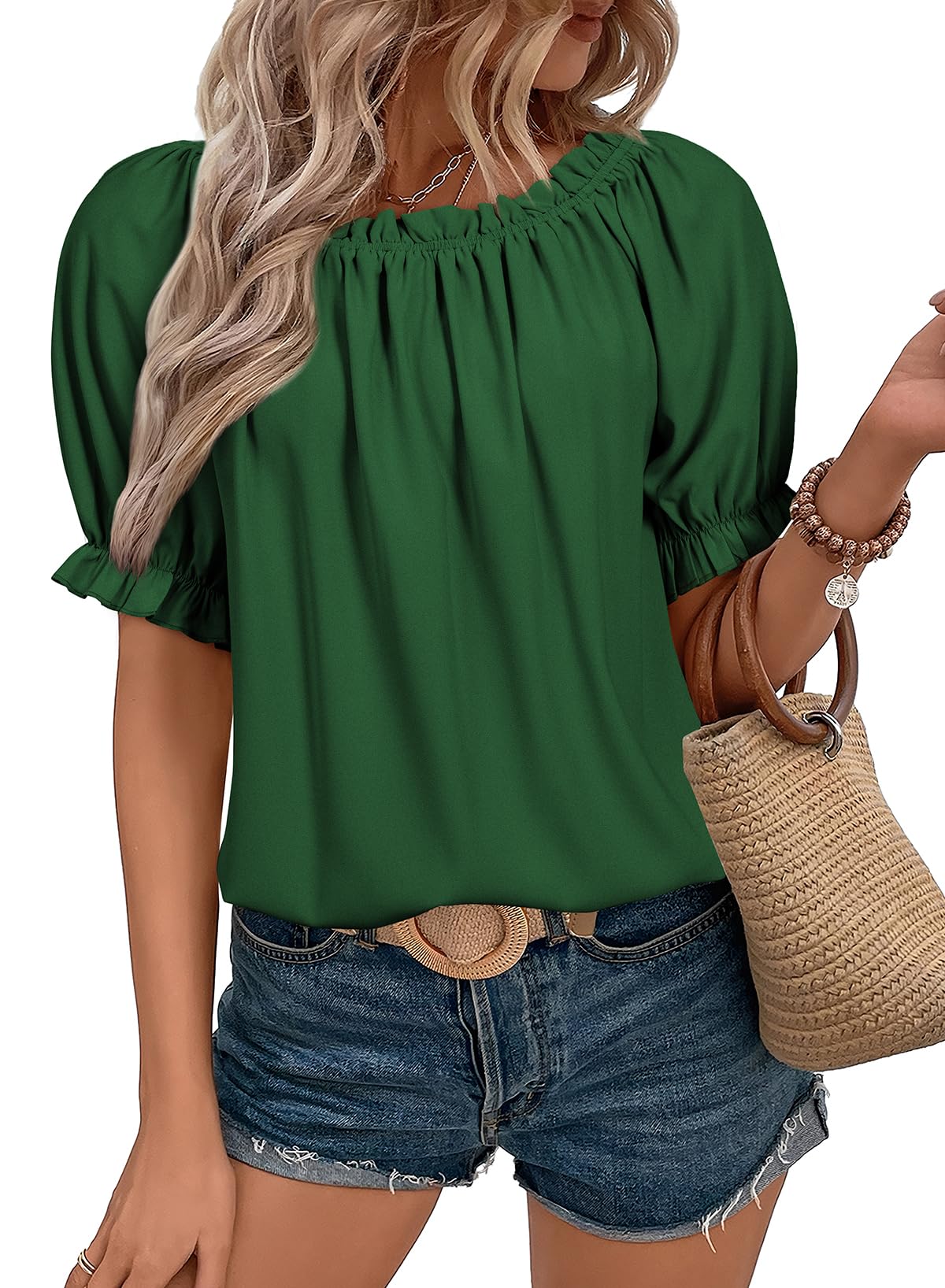 EVALESS Tops Off The Shoulder Blouses for Women Dressy Casual Cute Puff Sleeve T Shirts Fashion 2025