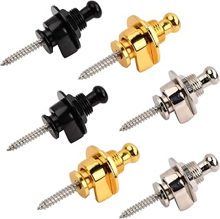 6PCS Non-slip Guitar Strap Locks Buckles, Bass Strap Lock Button Metal End Pins, Round Head Quick Release Security Straplocks for Electric Acoustic Guitar Bass Ukulele Banjo, Black/Silver/Gold