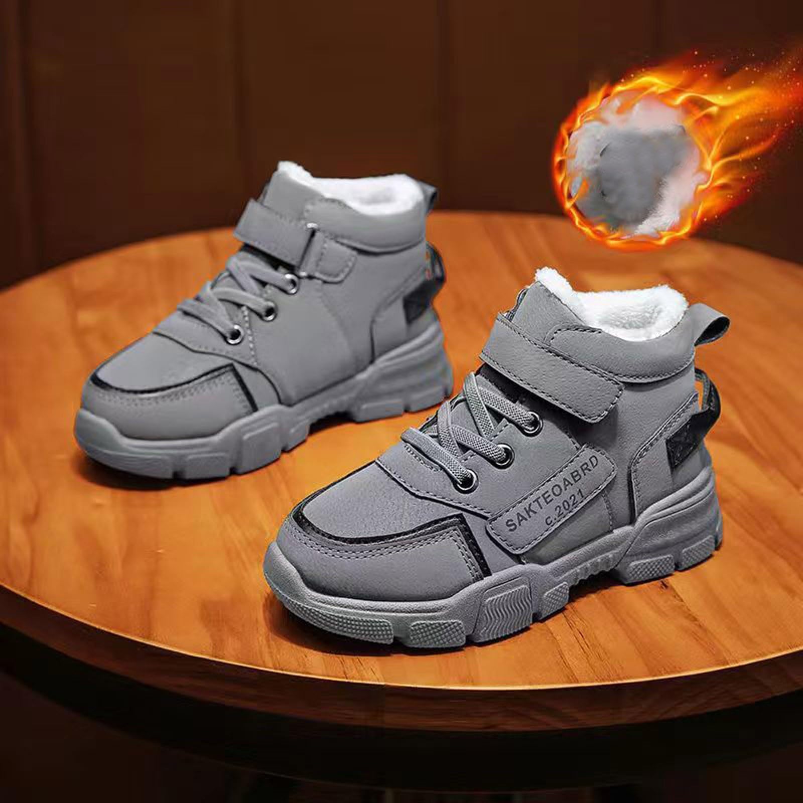 Botas niños fácil Poner Botas de Nieve de Invierno para niños, cálidas y Casuales, de Gamuza, de Color, cómodas y Antideslizantes (Grey, 36.5 Big Kids)