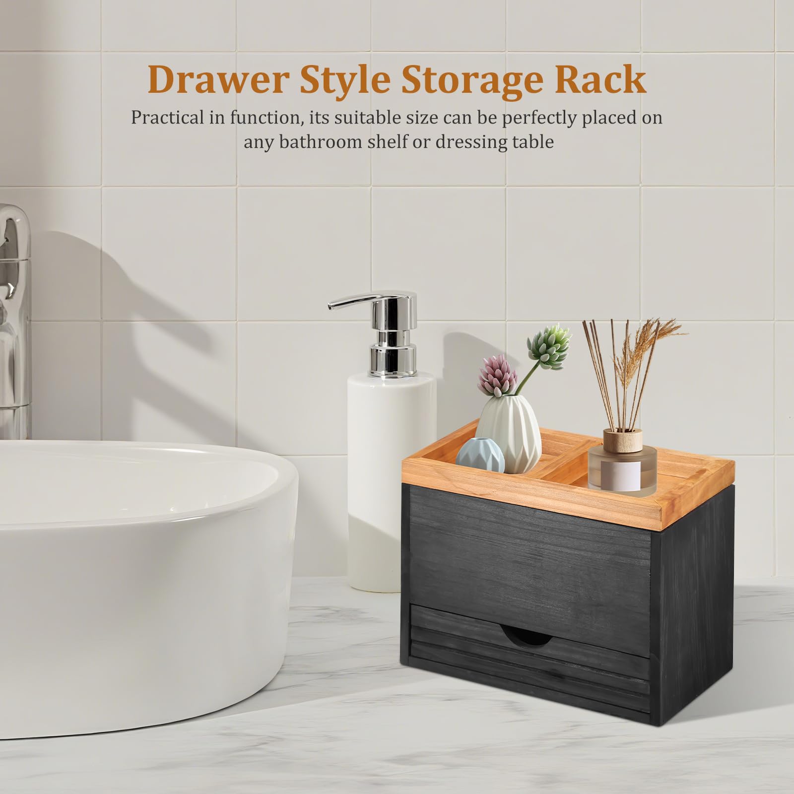3Cartment Tampon Sto Box Nizer in legno per prodotti per l'igiene con Ders e coperchio 25 × 15 × 18 cm Divisore regolabile ideale per ragazze e donne