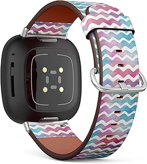 CJBROES Replacement Leather Watch Band, Compatible with Fitbit Versa 3 and Fitbit Sense of Wristband Bracelet Accessory - Watercolor-Waves-Grunge