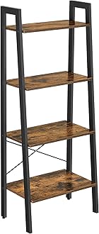 VASAGLE 4 Tier Bookcase Ladder Shelf Standing Shelf for Living Room Bedroom Kitchen Home Office Industrial Design Steel Frame Vintage Brown Black LLS44X