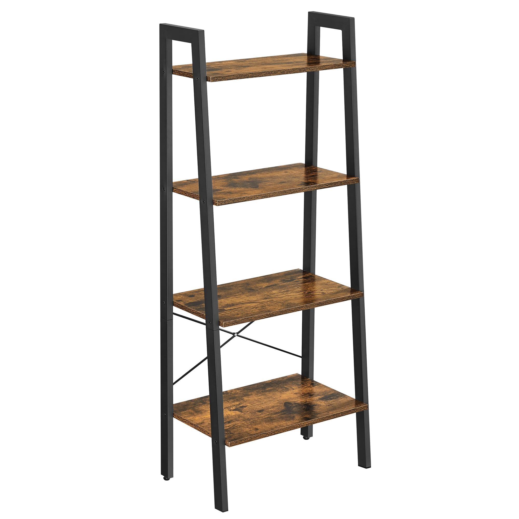 VASAGLE 4 Tier Bookcase Ladder Shelf Standing Shelf for Living Room Bedroom Kitchen Home Office Industrial Design Steel Frame Vintage Brown Black LLS44X
