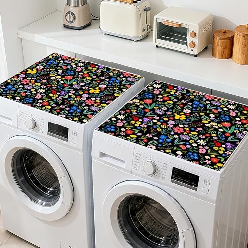 GLOBLELAND 2 Pcs Bohemian Flower Dryer Washer Top Protector Mat 23.6"×23.6"