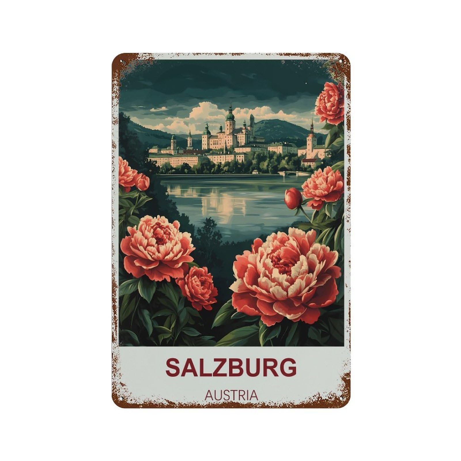 Salzburg Austria Retro Design Tin Painting Vintage Tin Sign 08x12inch(20x30cm) Wall Art for Home Office Bedroom Living Room Cafes Wall Decor