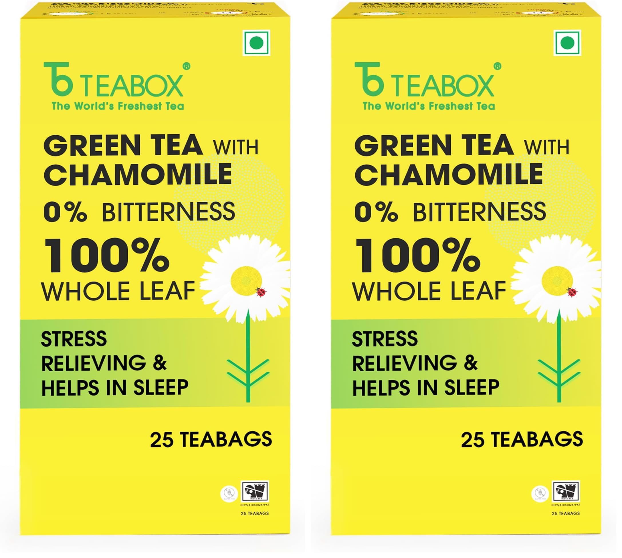 Teabox Chamomile Green Tea 25 Tea Bags | With Egyptian Chamomile Flowers & Whole Leaf Green Tea | Calming Blend for Relaxation & Sleep | Low Caffeine, Fresh & Aromatic (Pack of 2)-image-12