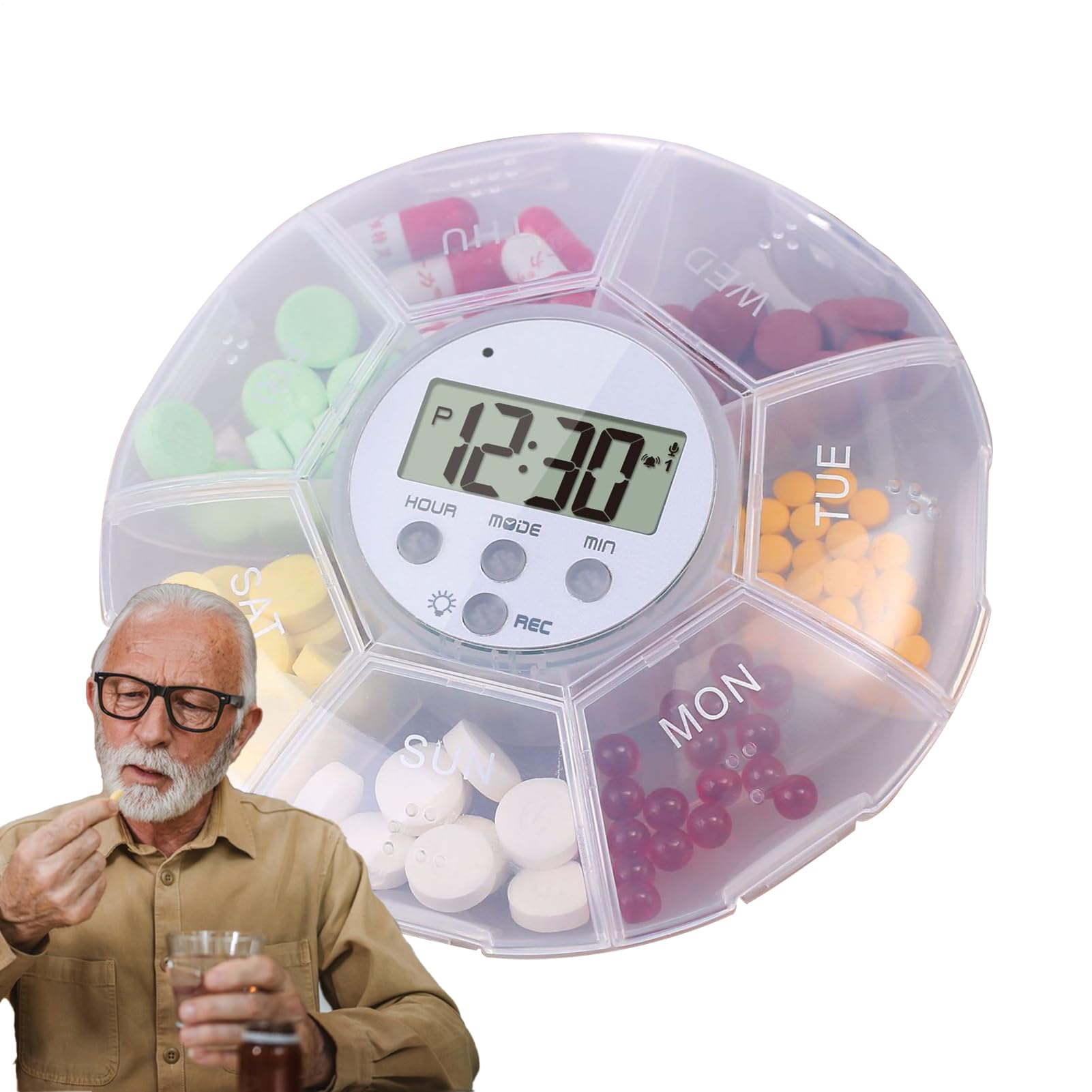 Dispenser Automatico per Farmaci,Portafarmaci Con Timer - Funzione Di Registrazione, 7 Scomparti Per Organizzazione Farmaci Per Anziani, Case Di Cura, Ospedali E Viaggi