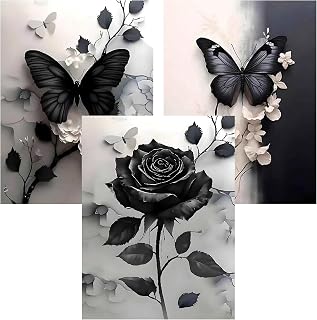Axquilon 3 Packs Paint by Numbers Kit for Adults - Butterfly Adult Paint by Number Kits on Canvas, Rose Easy Adults' Paint-by-Number Kits for Gift Home Wall Decor 12x16in