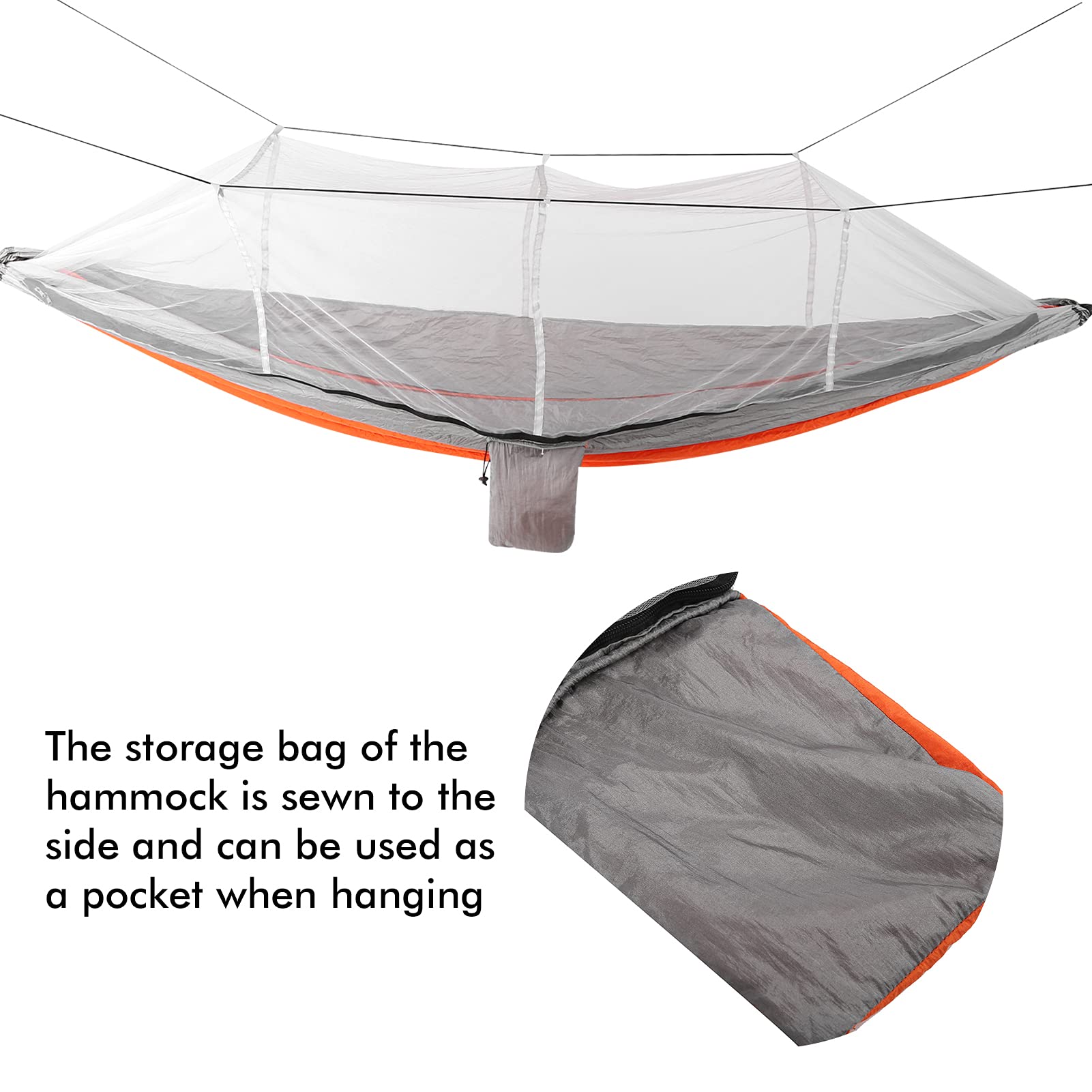 Hamaca de Camping Individual y Doble con mosquitero, Hamaca portátil de Nailon Ligero, Malla antimosquitos encriptada para Senderismo, mochilero, Viajes y relajación en el Patio (Malla Naranja y
