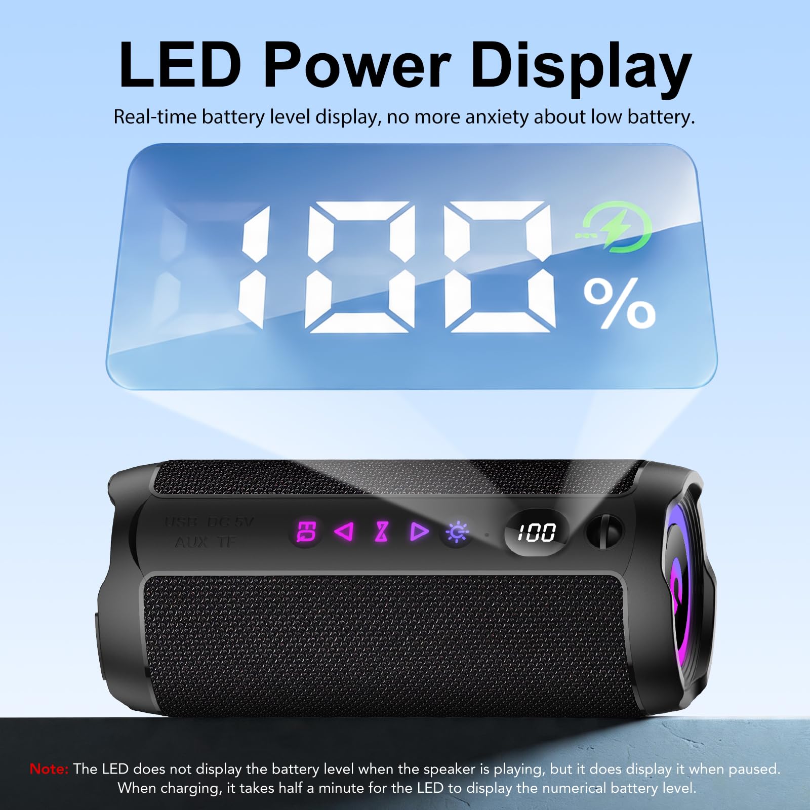 Altavoz Bluetooth Portátil 25W, Potente Altavoz Bluetooth, Altavoces Graves Duales, 25H Reproducción, IPX7, RGB, Emparejamiento TWS, AUX, TF, USB, Ideal Para Actividades Aire Libre, Fiestas,Viajes.