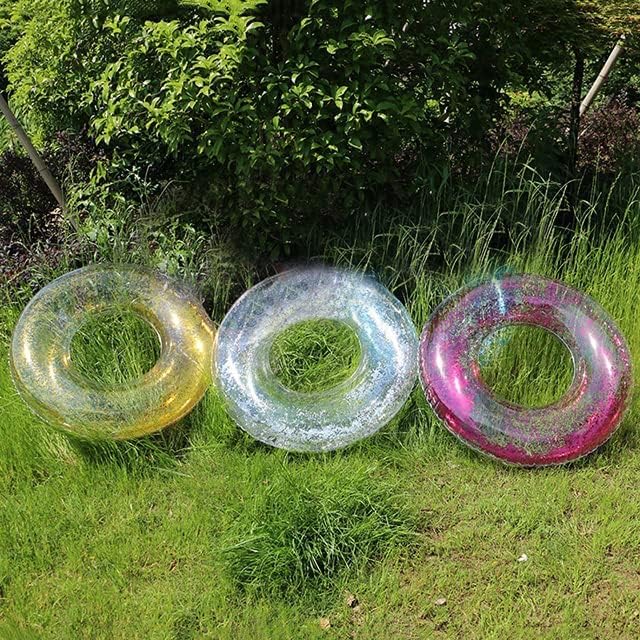 Image of Inflatable Swimming Ring Floater for Kids & Adults| Round Shimmer Tube for Girls| Durable PVC Water Safety Float| Anti-flip Swim Training Aid| Outdoor Pool Accessory (Glitter 23 Inch)