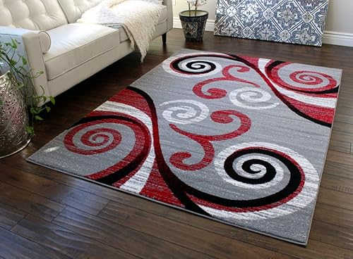 Masada Rugs, Stephanie Collection - Alfombra de área moderna y contemporánea, 1100, rojo, gris, blanco, negro (6 pies x 9 pies)