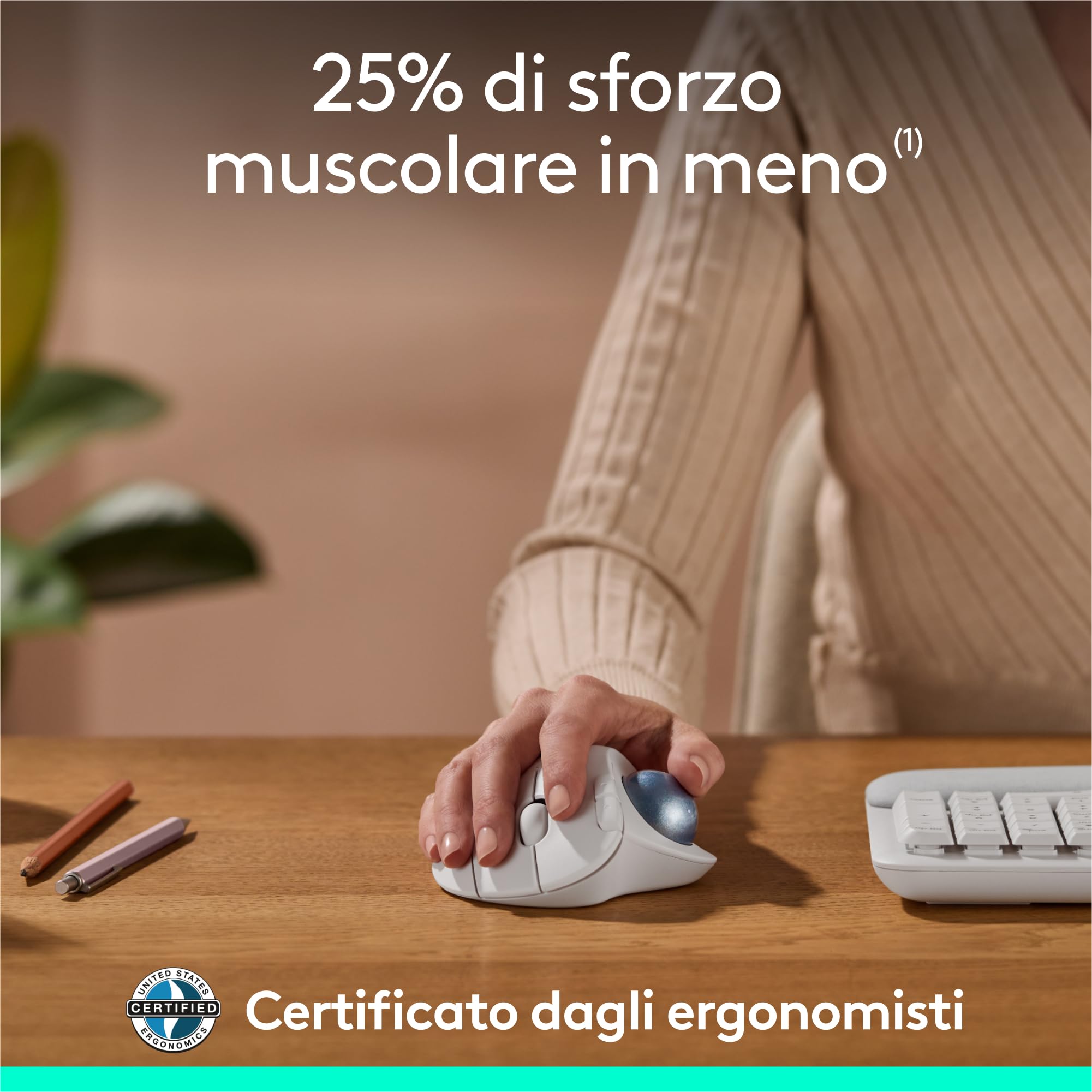 Logitech ERGO M575S mouse trackball wireless, mouse ergonomico wireless con Bluetooth e dongle crittografato, controllo comodo con il pollice, tracciamento preciso e fluido, per PC/Mac - Bianco