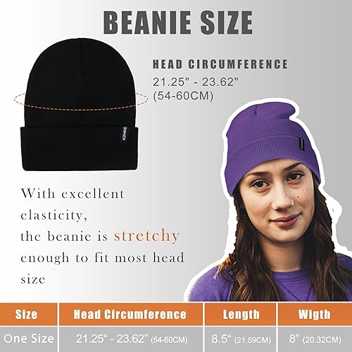 Miniatura 2 de KDWAVE Gorro de punto con puños gorro de calavera lindo para hombres y mujeres unisex sombreros de pescador suave cálido elástico color sólido