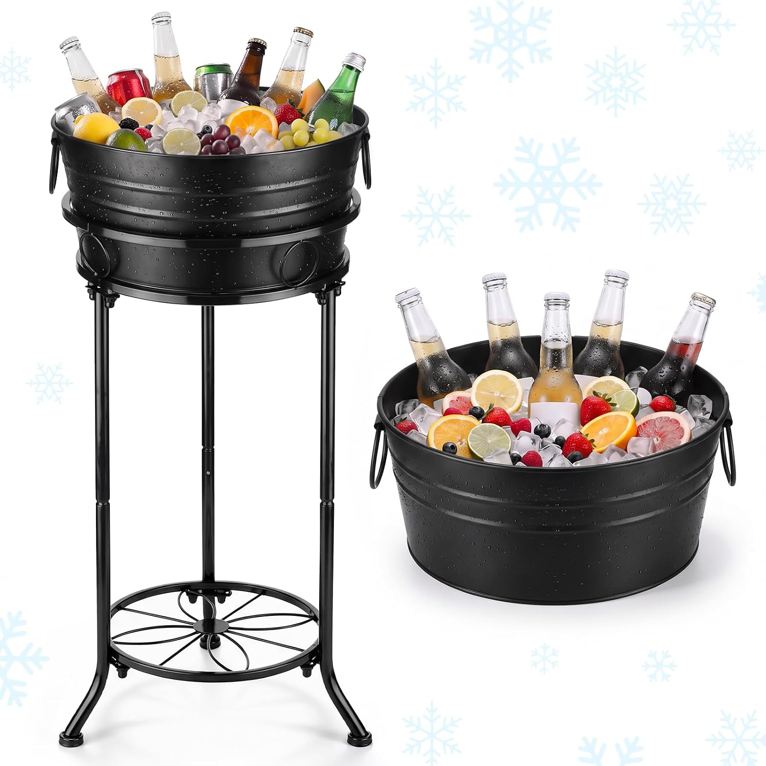 Fumete Black Beverage Tub with Stand Champagne Ice Bucket Stand, 1 Set