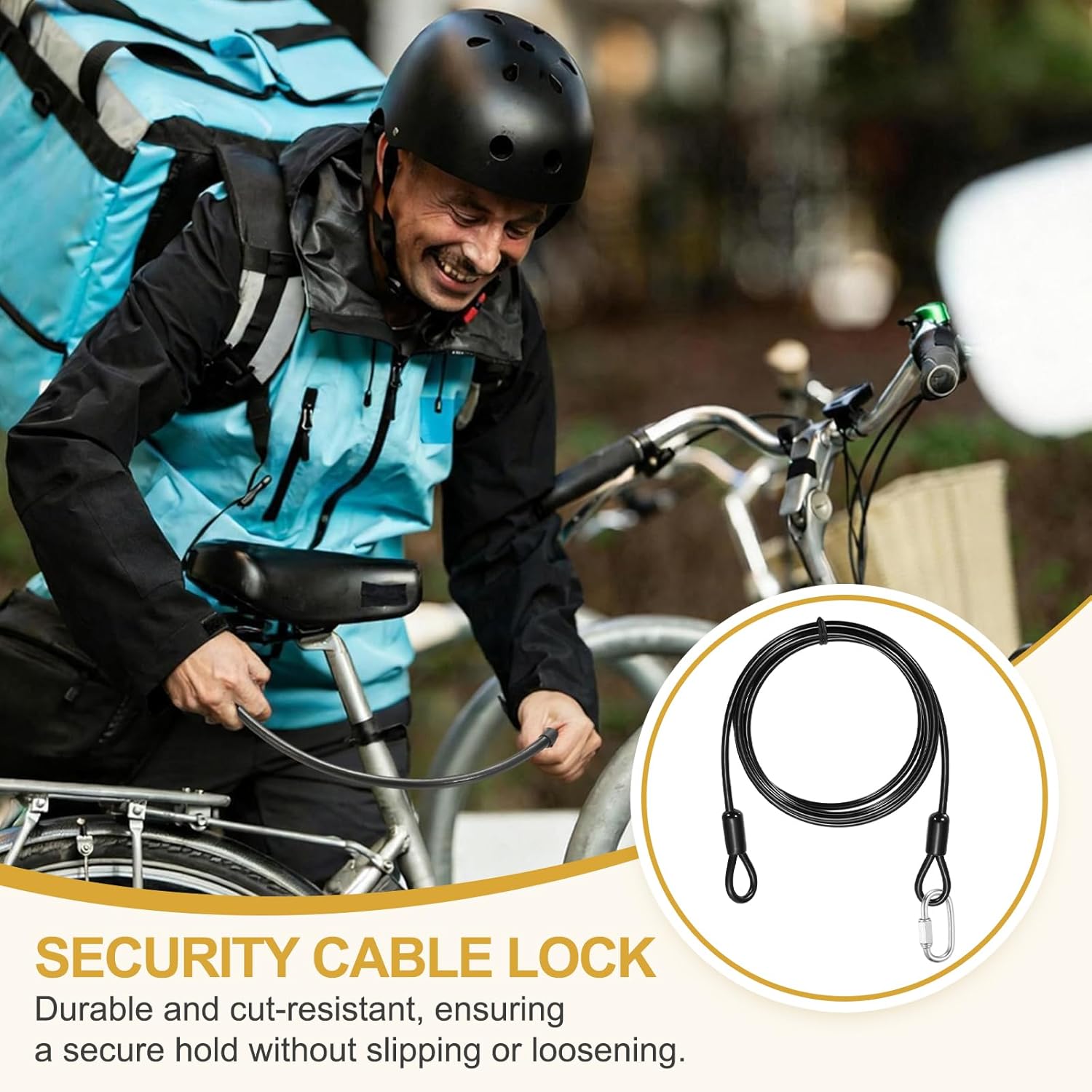 PATIKIL Security Cable Lock (5/32" Dia 4.9ft, Black)(2 Set) Vinyl Coated 304 Stainless Steel Double Loop Flexible Wire Rope Safety Cable with Quick Links Locking Connectors