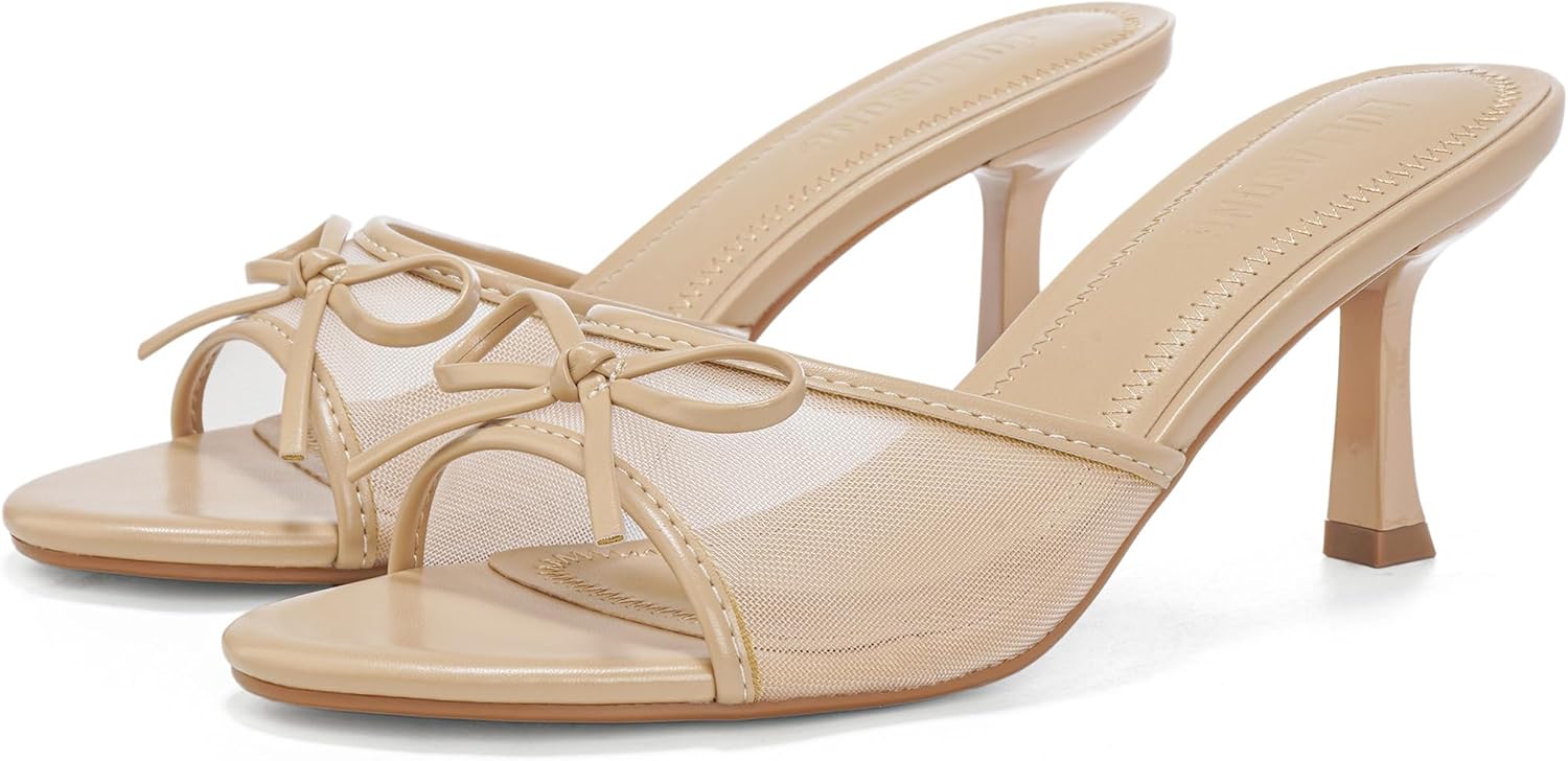 Women's Kitten Heels Open Round Toe Slip On Mesh Heels Mid Heeled Sandals for Women - Image 4