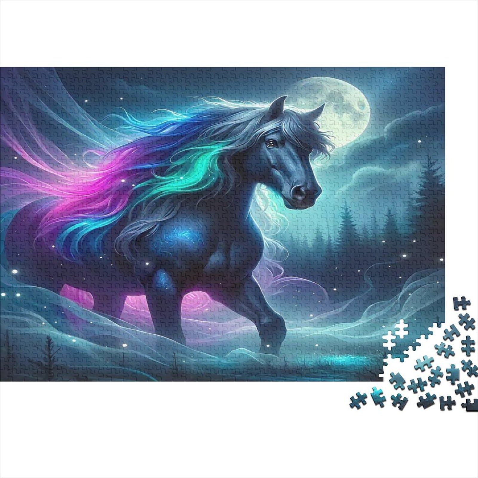 Unicorn Moonlit Forest 1000 Piece Jigsaw Puzzle for Adults Brain Teaser Wall Art Decor