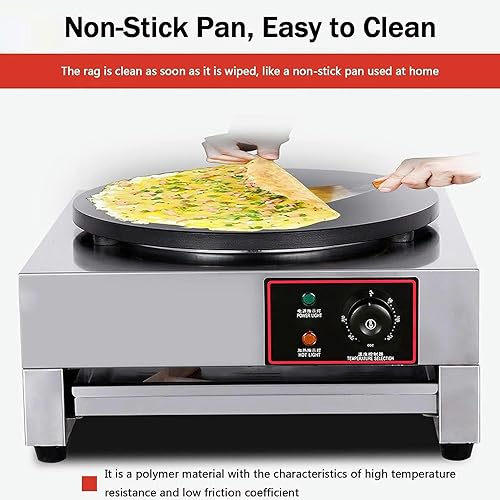 Miniatura 7 de Máquina para hacer crepas redonda comercial con antiadherente, base de cocción de acero inoxidable con temperatura ajustable, máquina de plancha