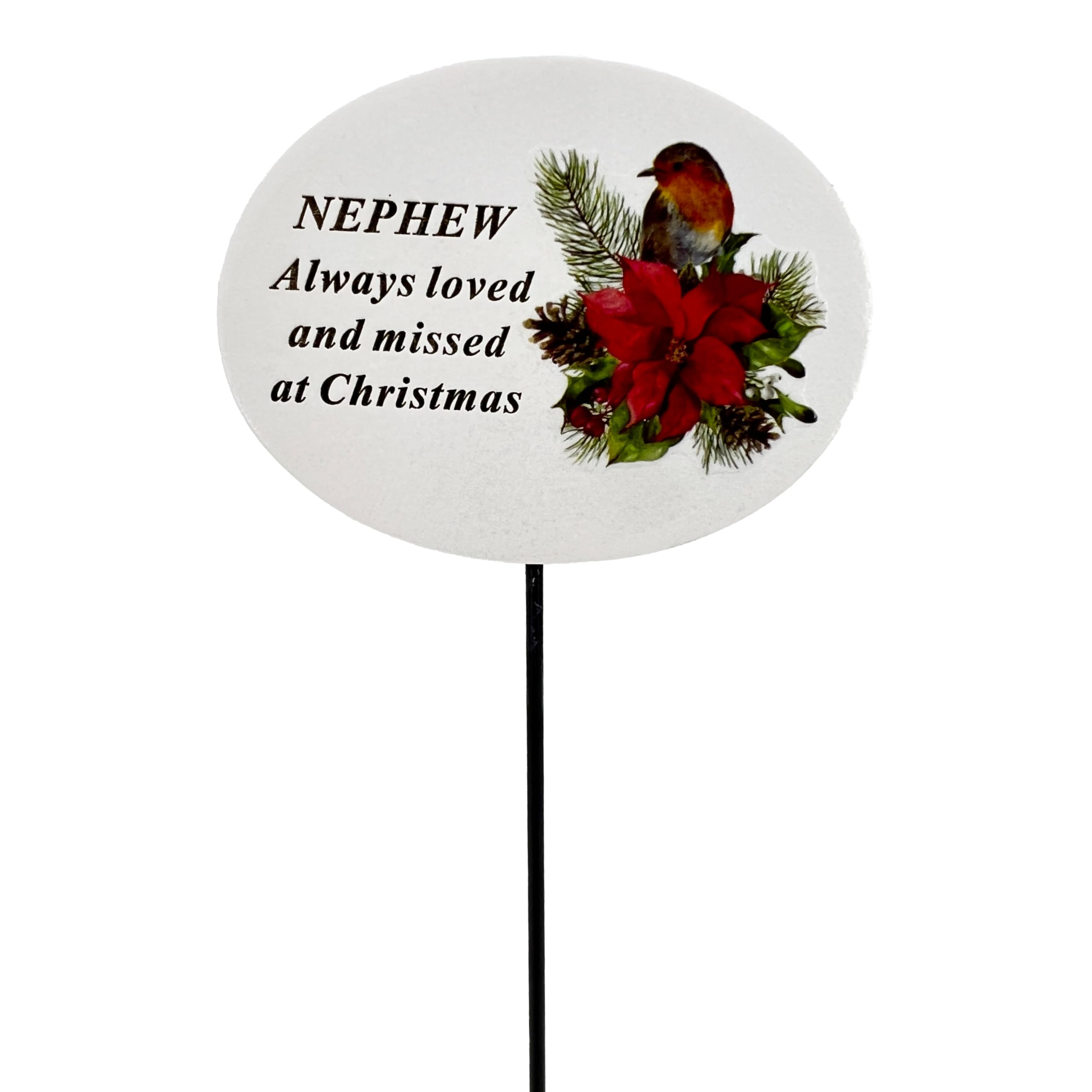 Angraves Stone Effect Nephew Christmas Xmas Robin Poinsettia Flower Memorial Tribute Stick Graveside Plaque
