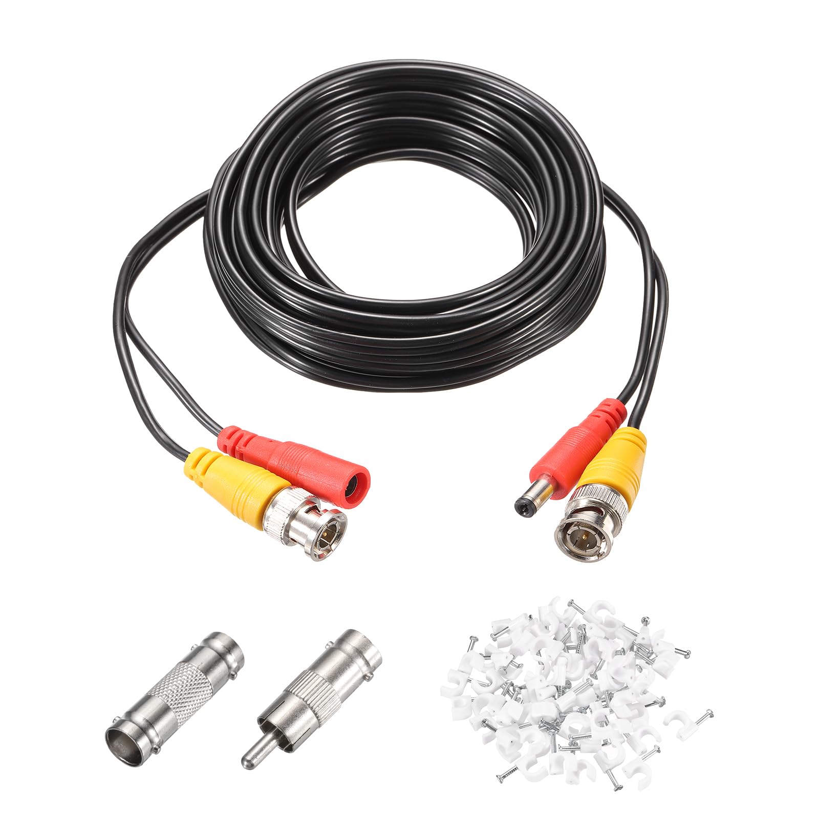 sourcing map BNC Video Power Cable,5m/16ft All-in-One Security Camera Wire Cord DC Extension Wire for CCTV Security DVR Camera System Installation Plug & Play Cord,1 Set Black