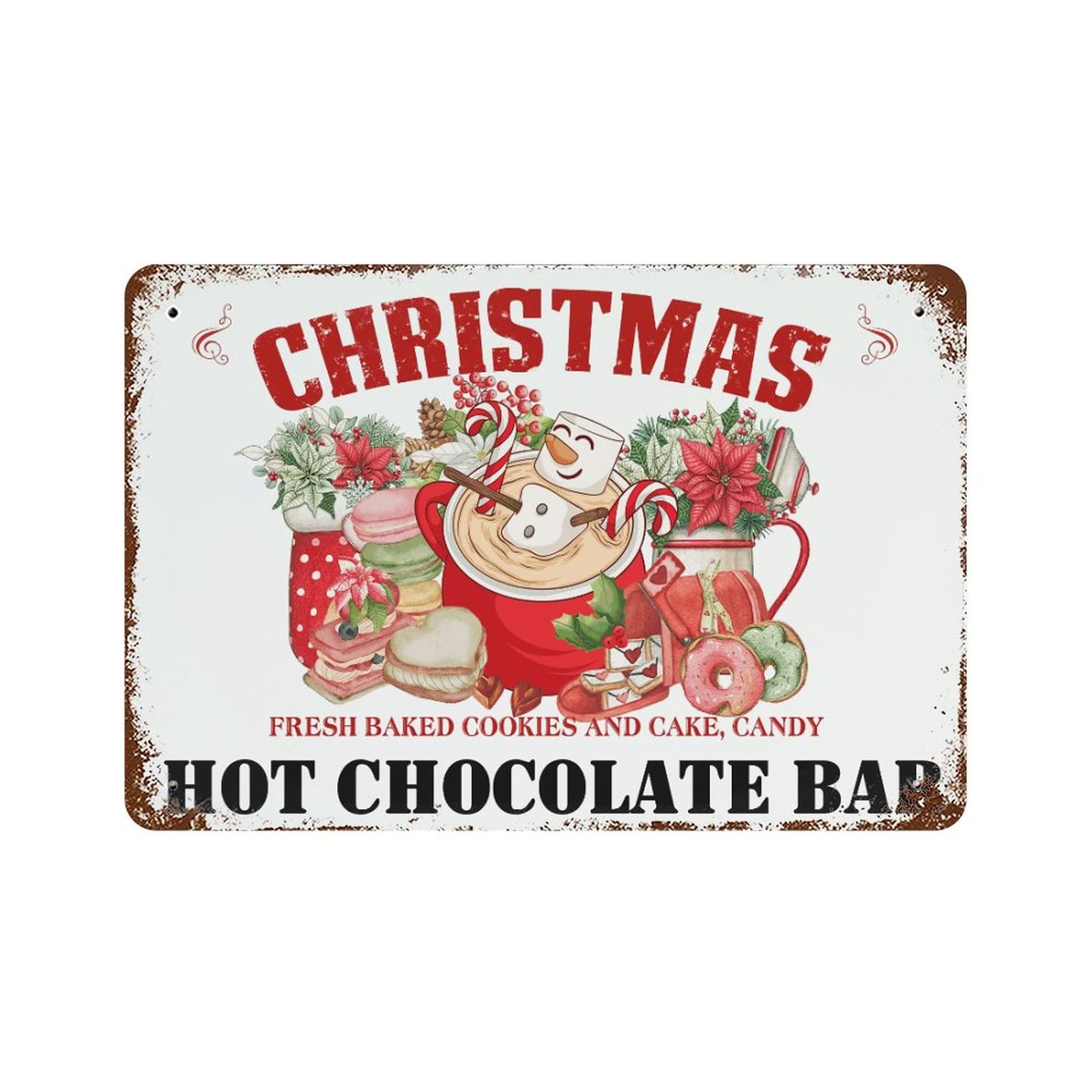 Panneau de Noël Hot Cocoa Bar grand format en métal pour cuisine rétro