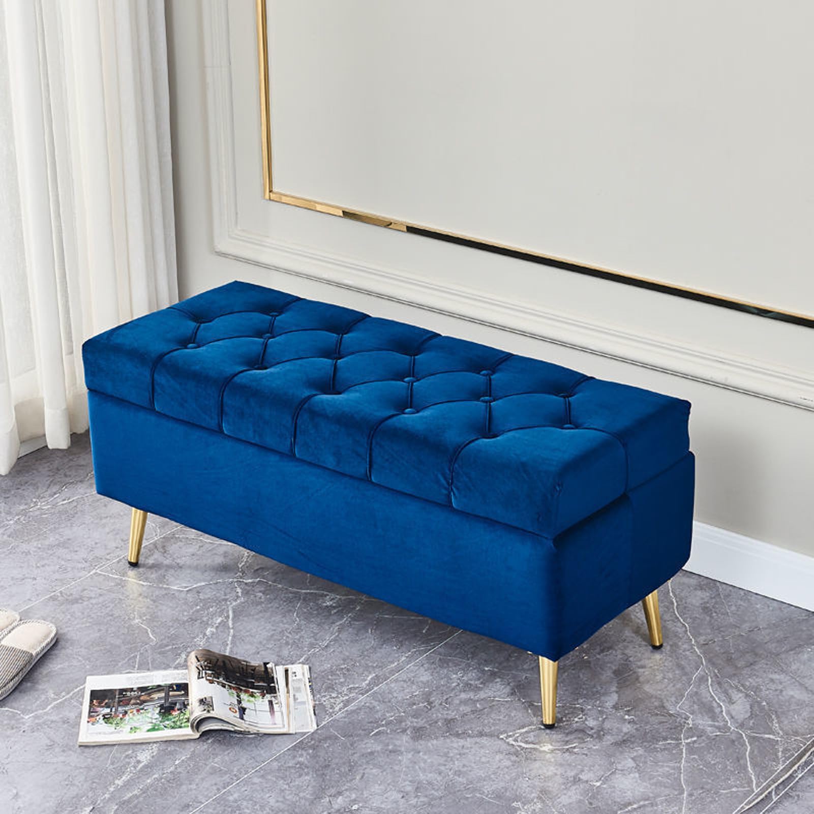 Banc de rangement en velours bout de lit élégant pour chambre et entrée