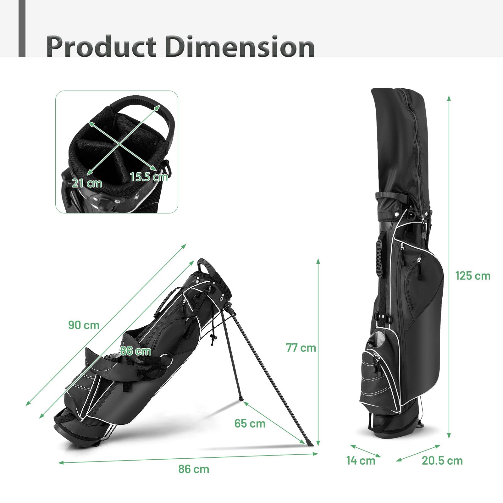 LIFEZEAL Golftasche, Tragbare Golfschlägertasche mit 4-fachen Trennwänden, Golf Stand Bag mit Verstellbarer Schultergurte, Leichte Standtasche für Herren & Frauen, Schwarz