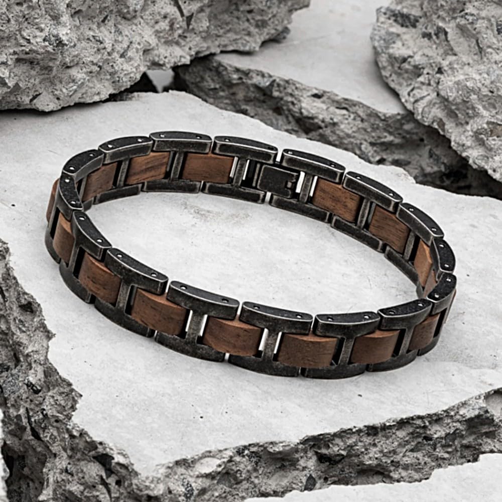 Holzwerk MASCHSEE Natur Holz Armband für Damen und Herren Holzarmband Herrenarmband Damenarmband Schwarz Braun Einstellbar inkl. Armbandkürzer und Aufbewahrungsbox